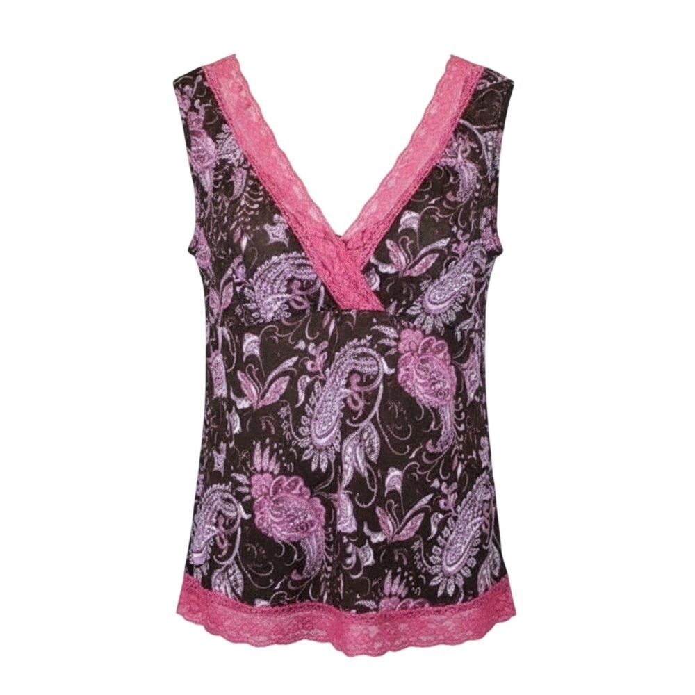 J.T.B NWT Plus Size Boho Summer paisley lace trim tank Dark Roast Brown 2X